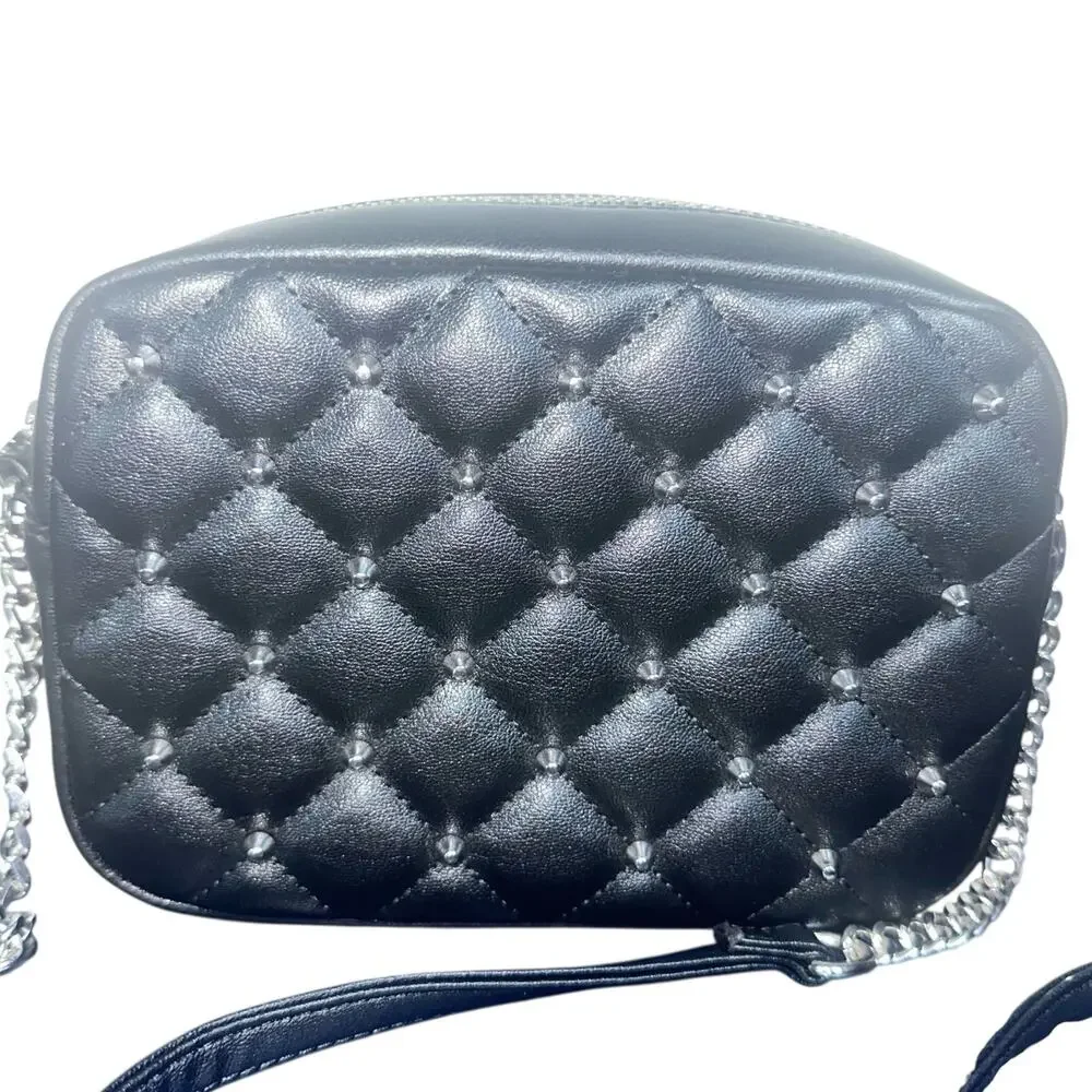 Rebecca Minkoff RM Studded Quilted Faux Leather Crossbody Bag Black Chain Strap